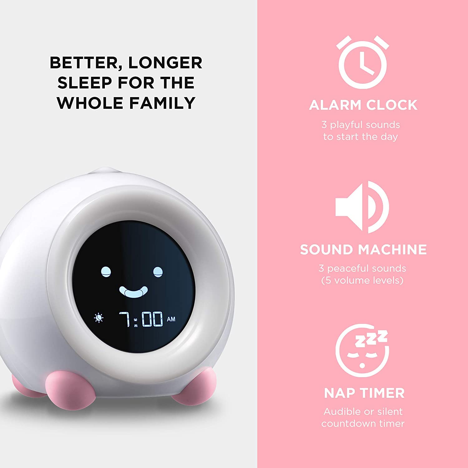 Mella Ready-to-Rise Kids Trainer, Alarm Clock, Night Light & Sleep Sounds Device (Blush Pink) 4