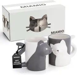 MIAMIO - Kissing Cat Mugs Set/Coffee Cups, Cat Lover Couple Gifts for Men/Women (350 ml)