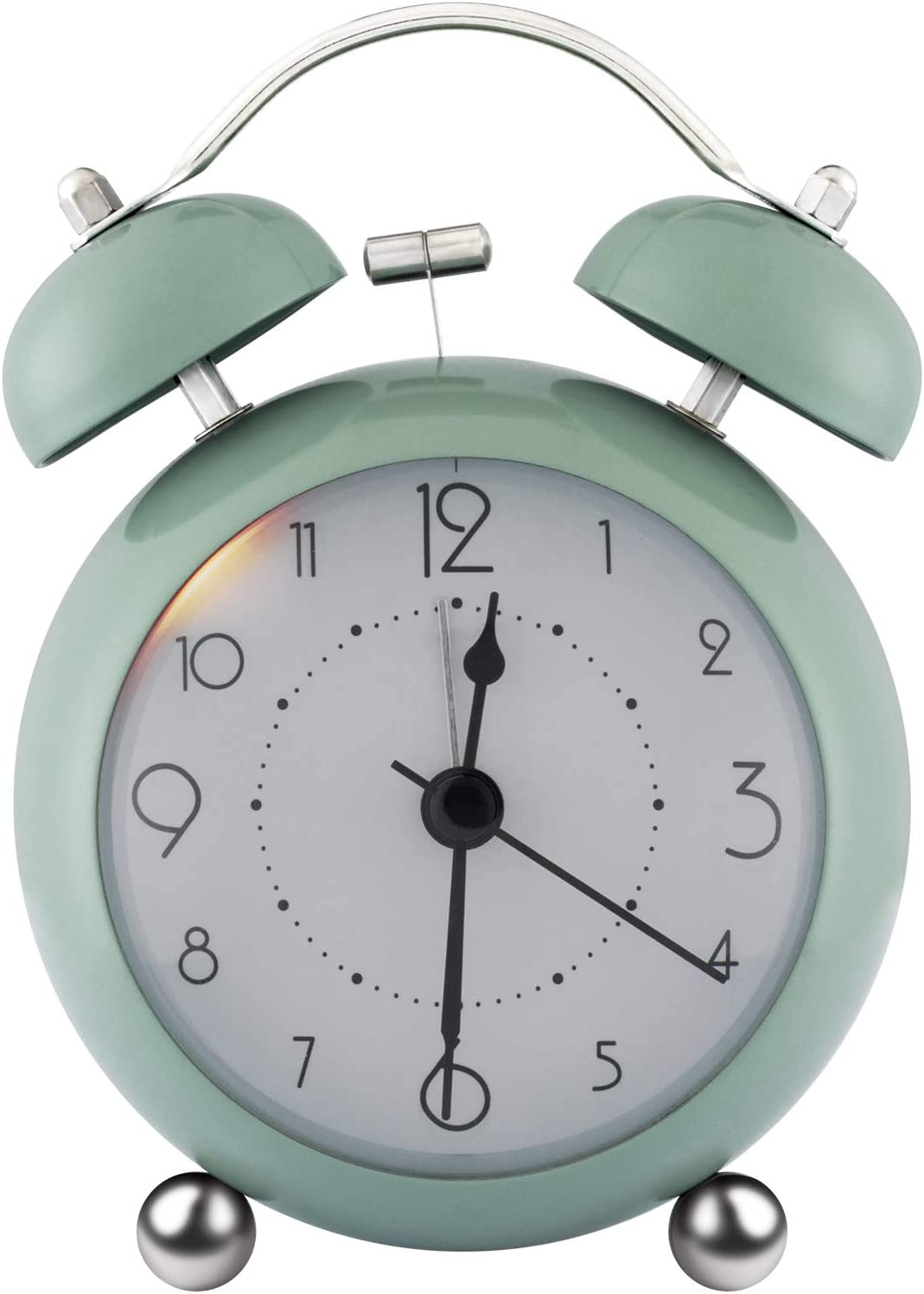 ZOJI Retro Twin Bells Bedside Alarm Clock, Non-Ticking 3.34-Inch Round Convex Mini Clock with Nightlight, Large Digital Display Clock for Bedroom, Office, or Travel, Green 4