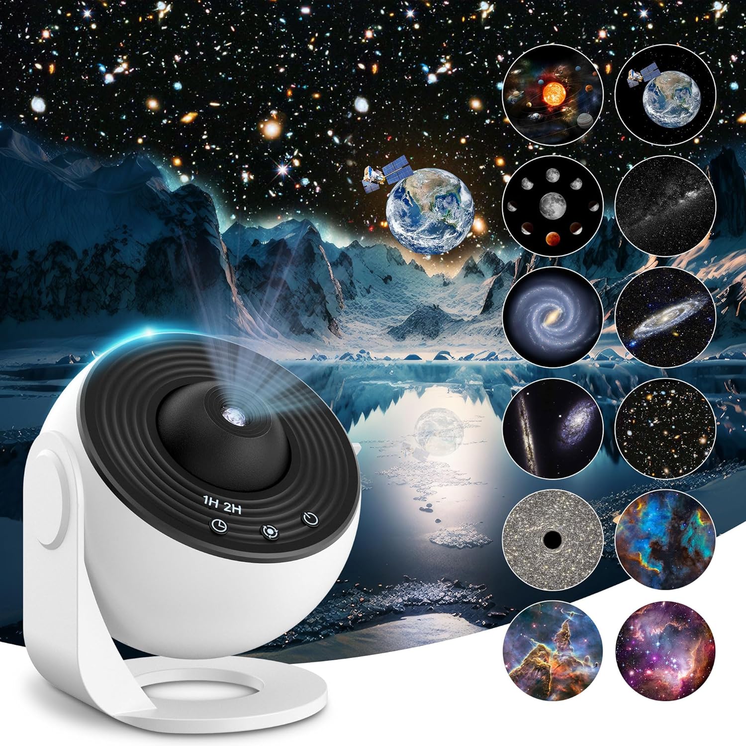 Planetarium Star Projector, Mexllex Realistic Galaxy Light Projector with 12 Planet Discs, Starry Sky Night Light Projector Lamp, Moon Night Light for Kids Adults Ceiling Bedroom Living Room, Party [Energy Class A+] 2