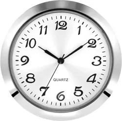 2-1/8 Inch Quartz Clock Insert with Zinc-alloy Metal Case, White Face, Arabic Numerals (Silver)