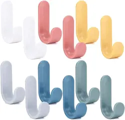 Juliyeh 12-Piece Self-Adhesive J-Shaped Wall Hanging Hooks - Creative, Waterproof Plastic Hooks for Bathrooms, Kitchens, and General Use