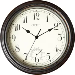 OCEST 12Inch Outdoor Garden Clock, Waterproof Wall Clock with Thermometer, Weather-Resistant Non-Ticking Battery Operated Decor Clock for Patio Pool Lanai Porch Kitchen Living Room 30.5CM