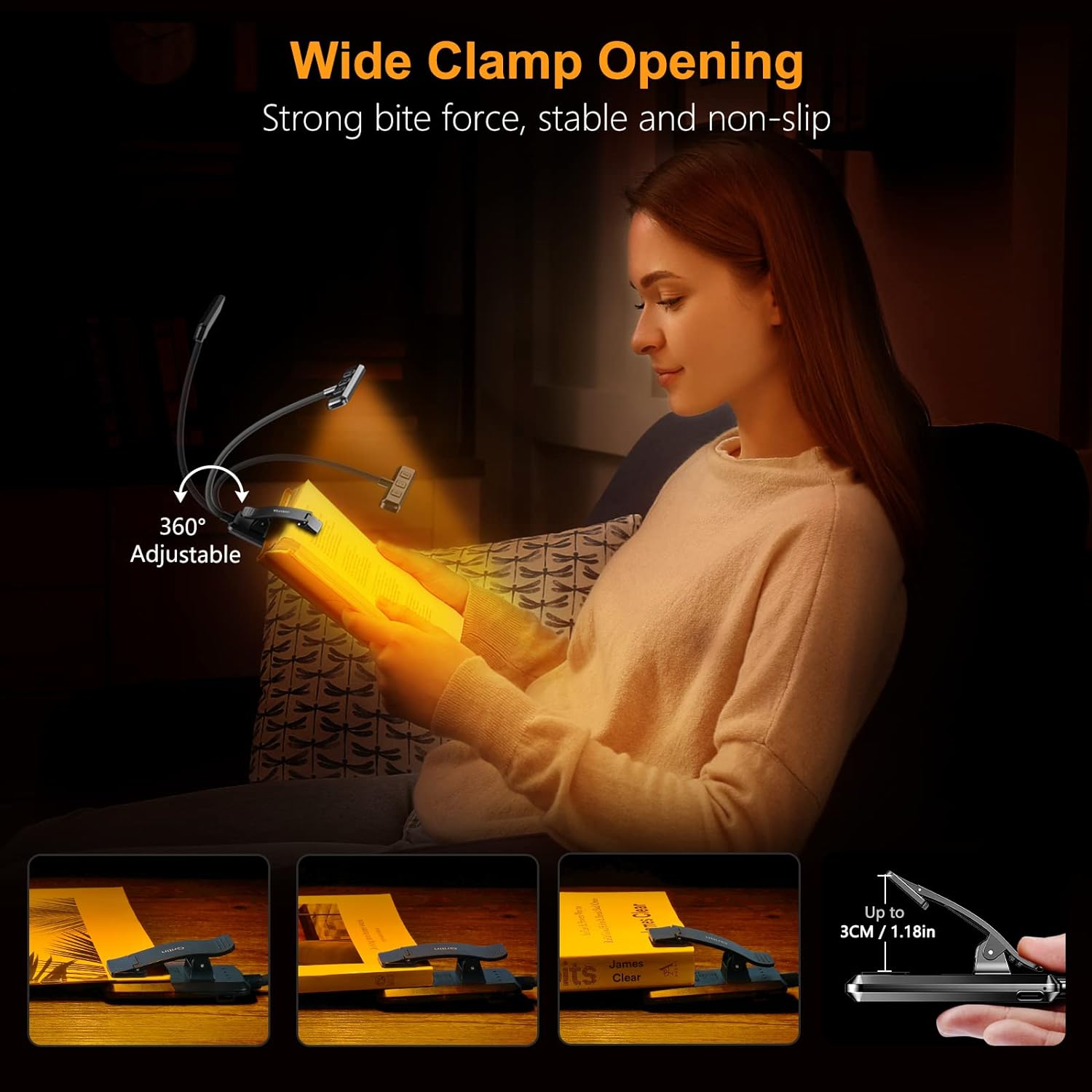Gritin 19 LED Book Light, Reading Light Book Lamp for Reading at Night with Memory Function, 3 Eye-Protecting Modes -Stepless Dimming, Long Battery Life, 360° Flexible Book Light for Bed,Tablet [Energy Class A+++] 6
