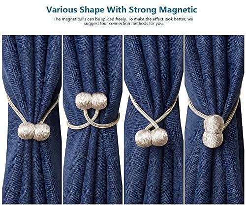 IHClink 2-Piece Magnetic Curtain Tiebacks with Curtain Clip Rope Holdbacks, Weaving Holders and Buckles for Home and Office Decoration (Grey, UK Patent 6036254) 1