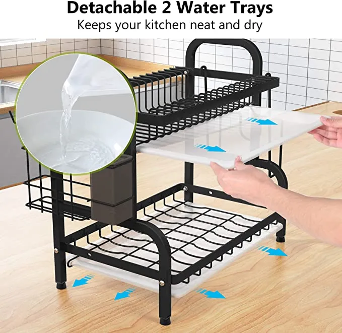 Dish Drying Rack 2-Tier Compact Kitchen Dish Rack Drainboard Set 3