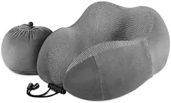 Luxsure Grey Memory Foam Neck Pillow for Sleeping Comfort - Special Design Offers Head & Chin Support for Plane, Car & Office