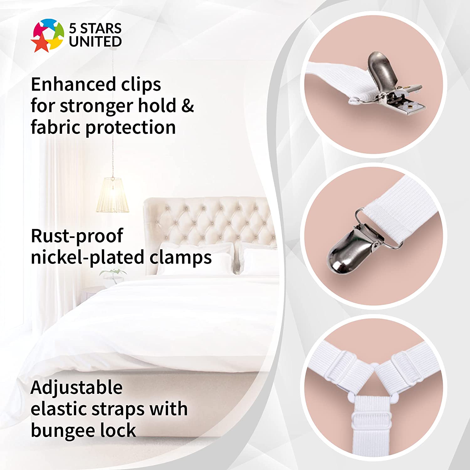 Hot 4 Metal Bed Sheet Fasteners Clip Grippers Mattress Strong Elastic Holder New 