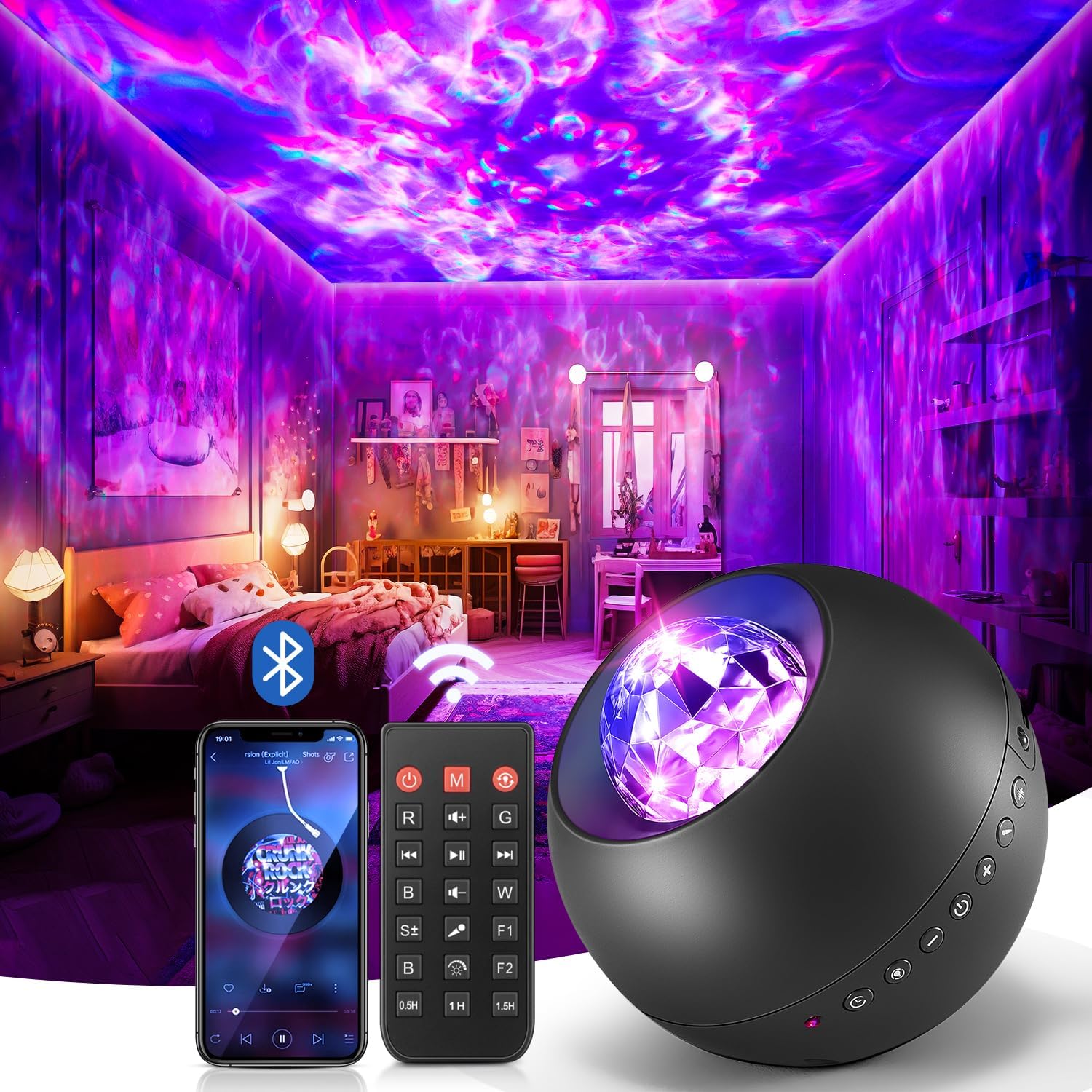 Galaxy Projector 20 Lighting Modes Star Projector, HiFi Bluetooth Speaker Galaxy Projector Light, 6 White Noise Sensory Lights, Remote & Timer Galaxy Light Projector for Bedroom Gifts for Room Decor [Energy Class A] 2