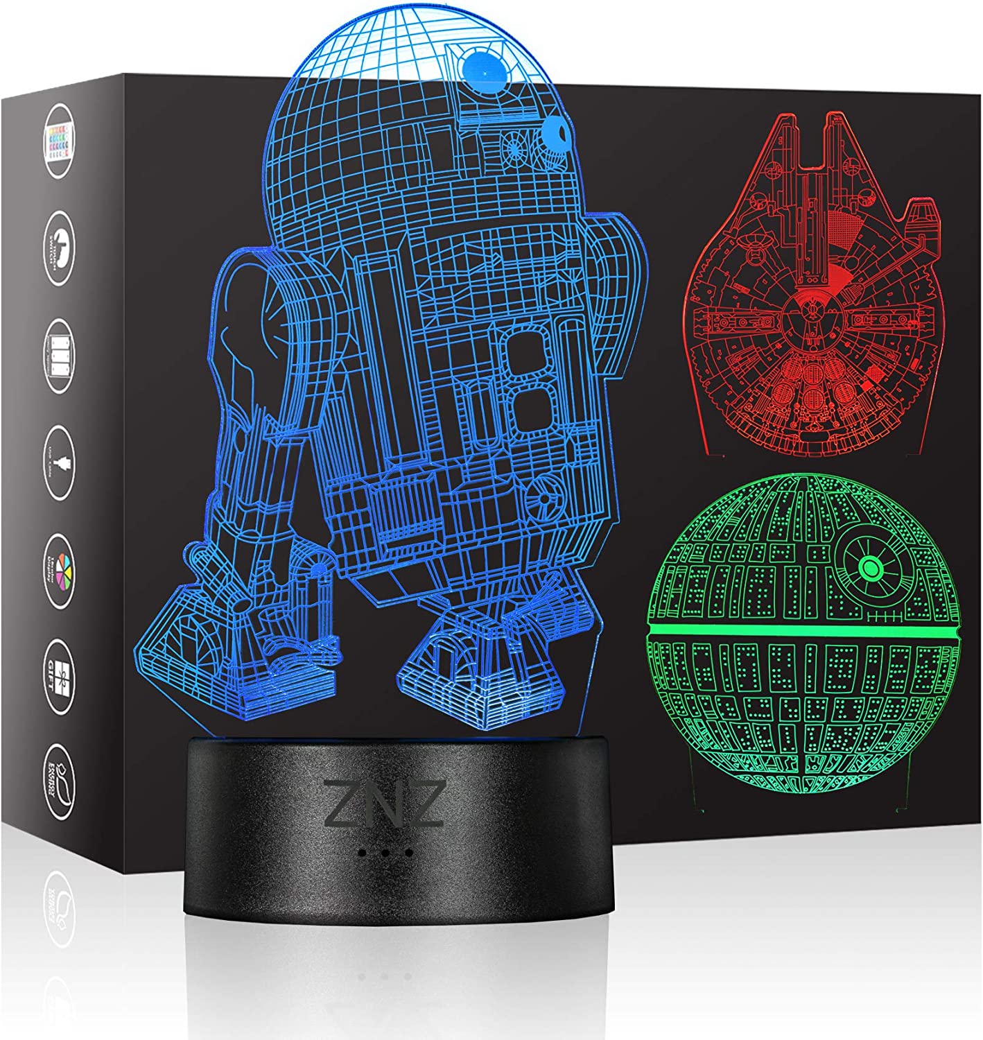 ZNZ LED 3D Star Wars Optical Illusion Night Light with 16 Colors