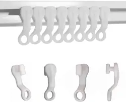 ASIWUJING White Plastic Curtain Glider Hooks, 50-Pack
