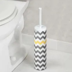 iDesign Una Toilet Brush and Plastic Holder Set, Grey/Yellow Chevron Pattern