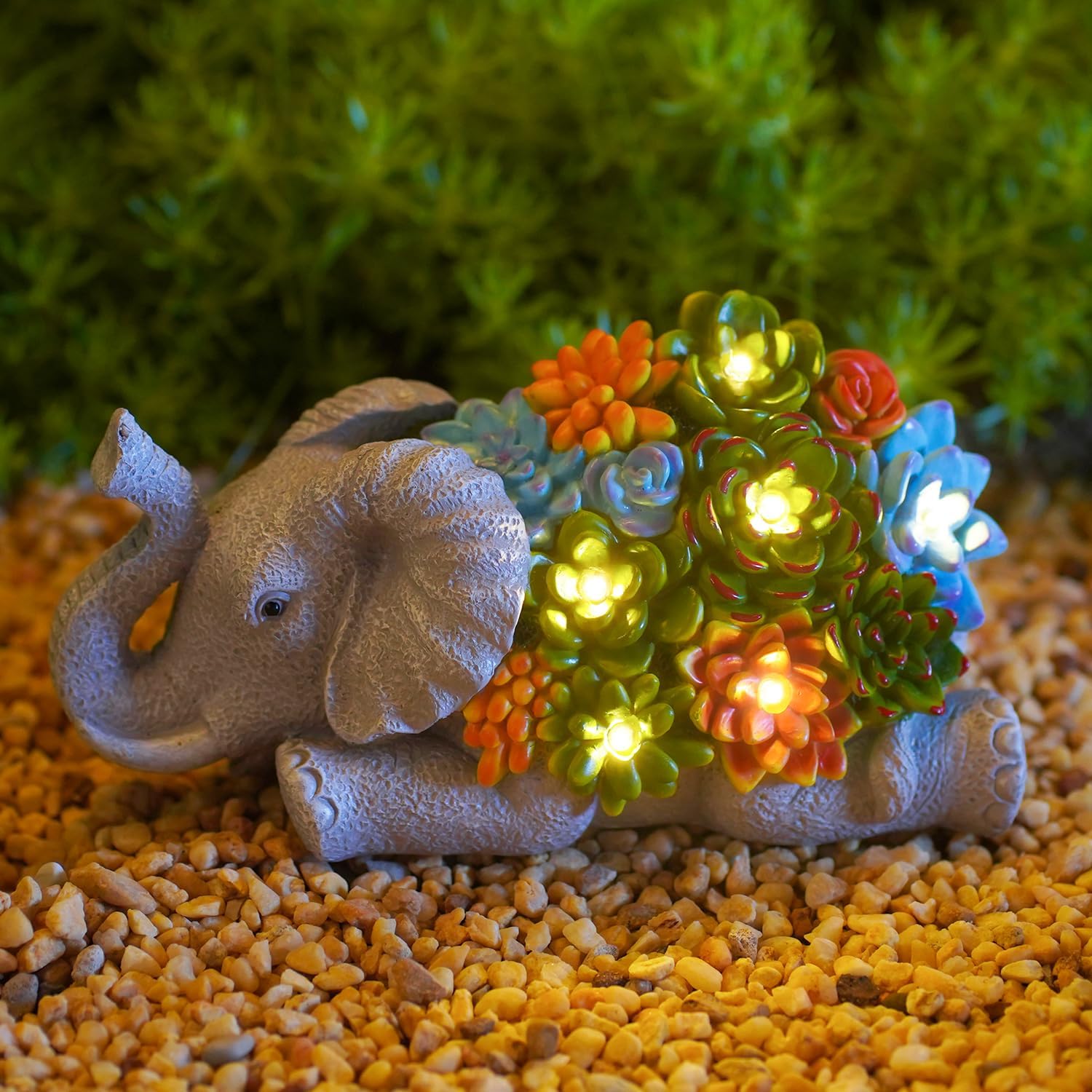 Elephant Statue Solar Garden Ornaments Outdoor Decor Waterproof Resin Elephant Figurines with Succulent 6 LED Solar Lights decoration for Home Yard Patio Lawn Elephant gifts for Women/Mum/Christmas 2
