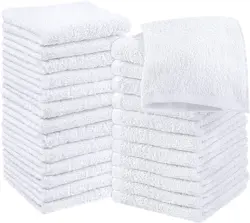 Utopia 24-Piece Cotton Washcloth Set - 30x30 cm White - 100% Ring Spun Cotton Flannel Face Towels, Highly Absorbent and Soft Feel Fingertip Towels