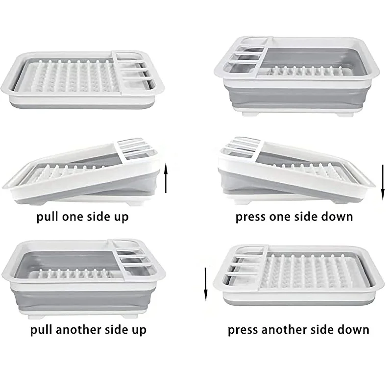 Foldable Dish Rack Kitchen Storage Water Leakage Plastic Tableware Bowl Dinnerware Drain Bowl Tray Home Drying Rack Washable 4