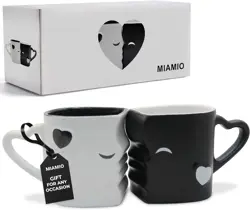 MIAMIO - Coffee Mugs/Kissing Mugs Gift Set for Couples/Weddings/Birthday/Anniversary, Ceramic 300ml (Black)