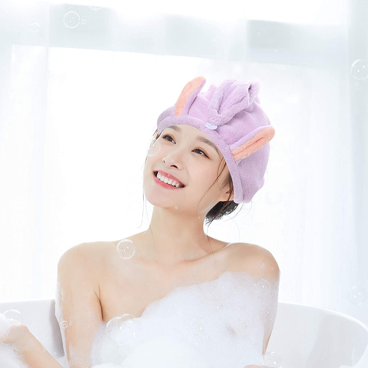 Yibaijia Microfiber Hair Towel Wrap Turban Set for Kids, Women - Wet, Long, Thick Hair (2 Pack, Pink & Purple) 5