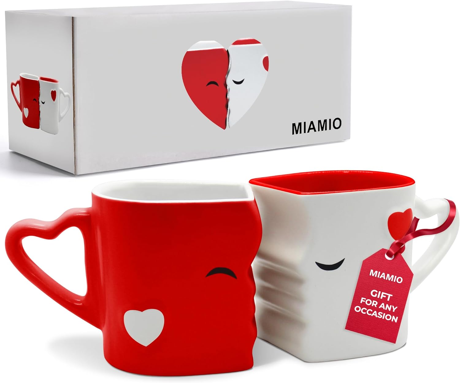 MIAMIO - Coffee Mugs/Kissing Mugs Bridal Pair Gift Set for Weddings/Birthday/Anniversary with Gift Box (Red) 2