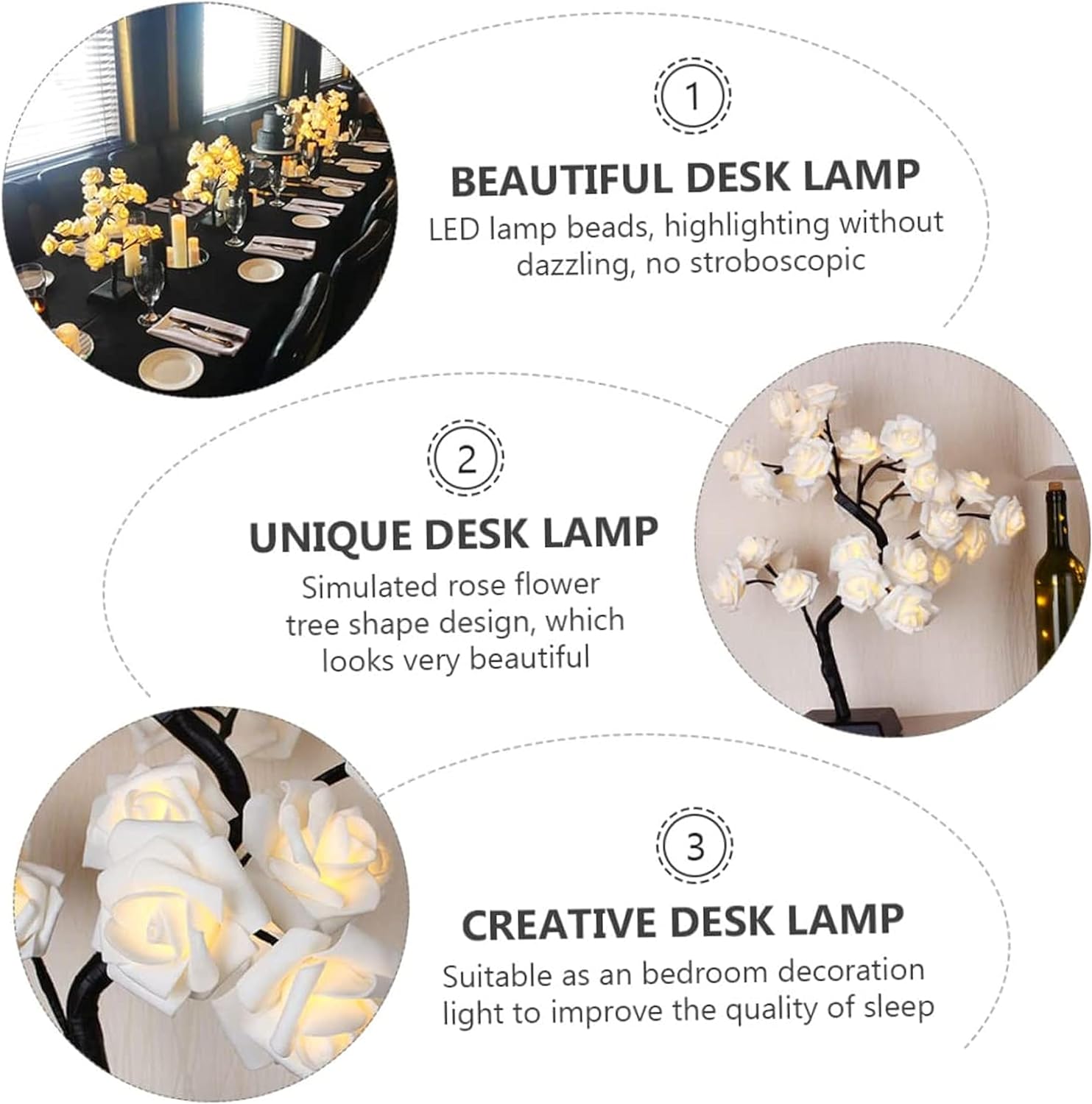 XVICO LED Desk Lamps LED Rose Tree Lamp Artificial Bonsai Tree Night Light Centerpiece Fairy Light for Home Bedroom Valentines Day Easter Wedding Party Decor LED Desk Light (Yellow) 4