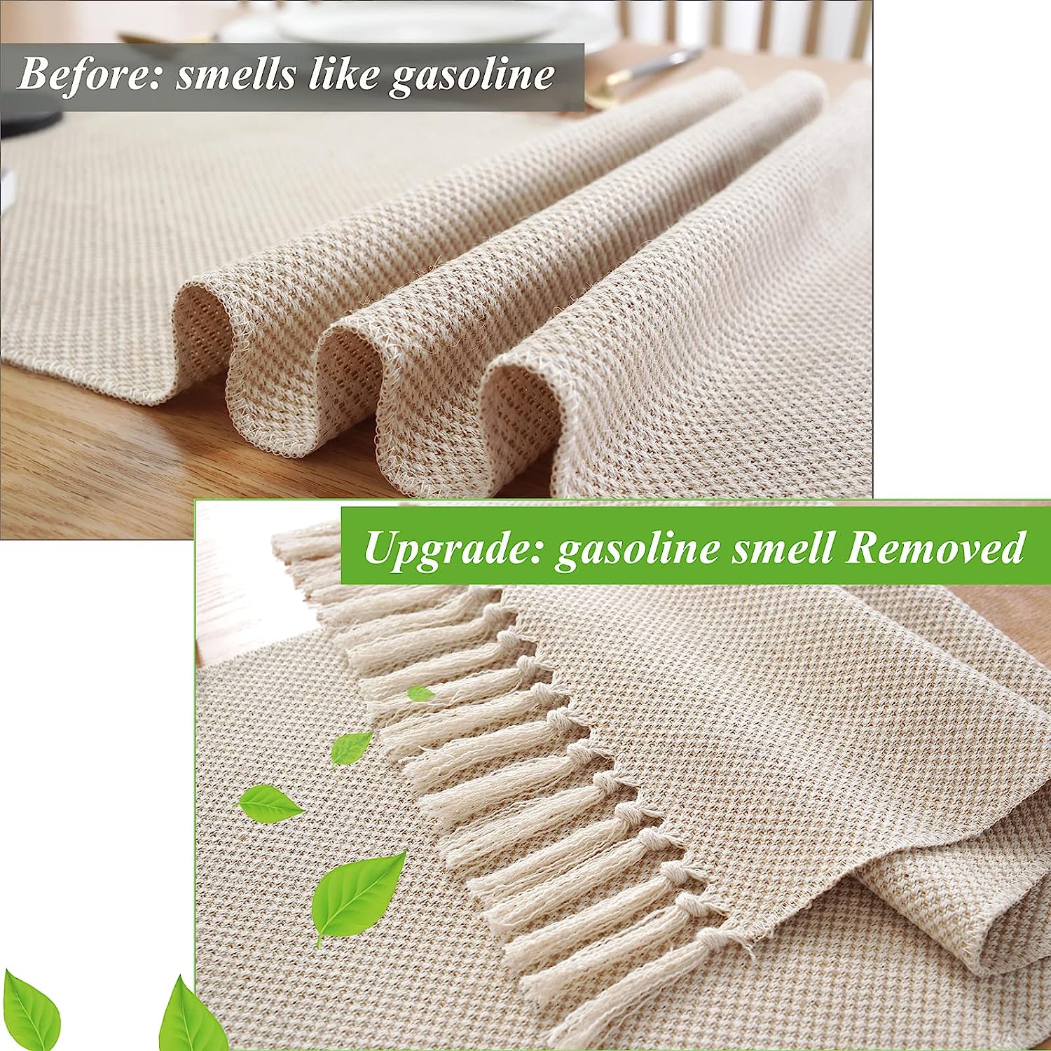 Wracra Cotton Hessian Table Runner Braided Farmhouse Style Jute Table Runner 180cm Long for Holiday Parties and Everyday Use(Waffle, 180cm) 3