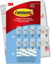 Command CL067-10NA Small Clear Wire Hooks with 12 Strips, Easy-to-Open Packaging, Organize Damage-Free