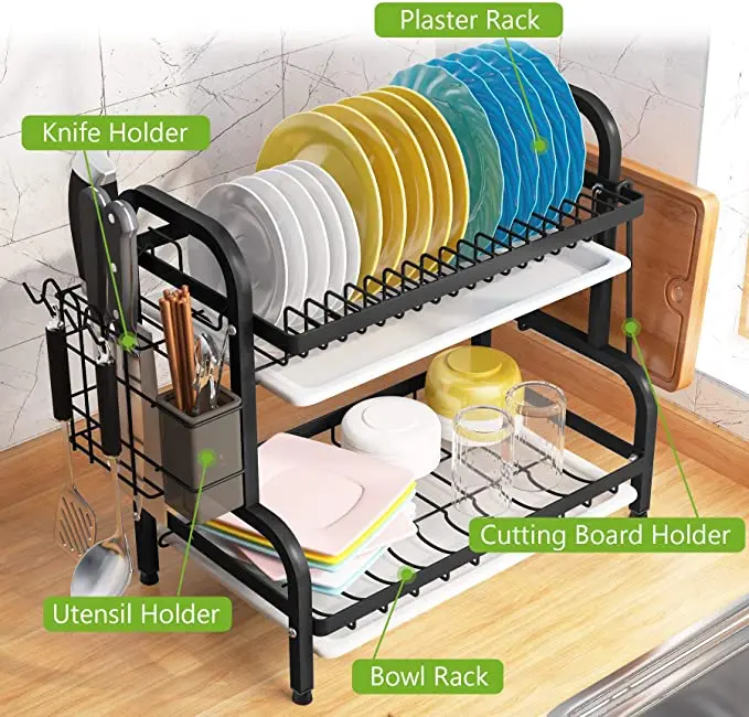 Dish Drying Rack 2-Tier Compact Kitchen Dish Rack Drainboard Set 1