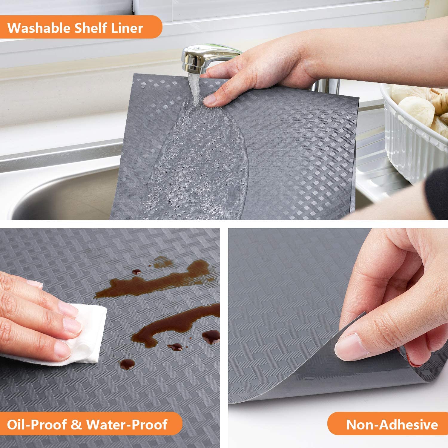 Non-Slip EVA Kitchen Shelf Liners for Cabinets, Refrigerator, Drawers, and Shelves - Waterproof & Oil-Proof, Non Adhesive, 11.8 x 59 Inches - Gray 5