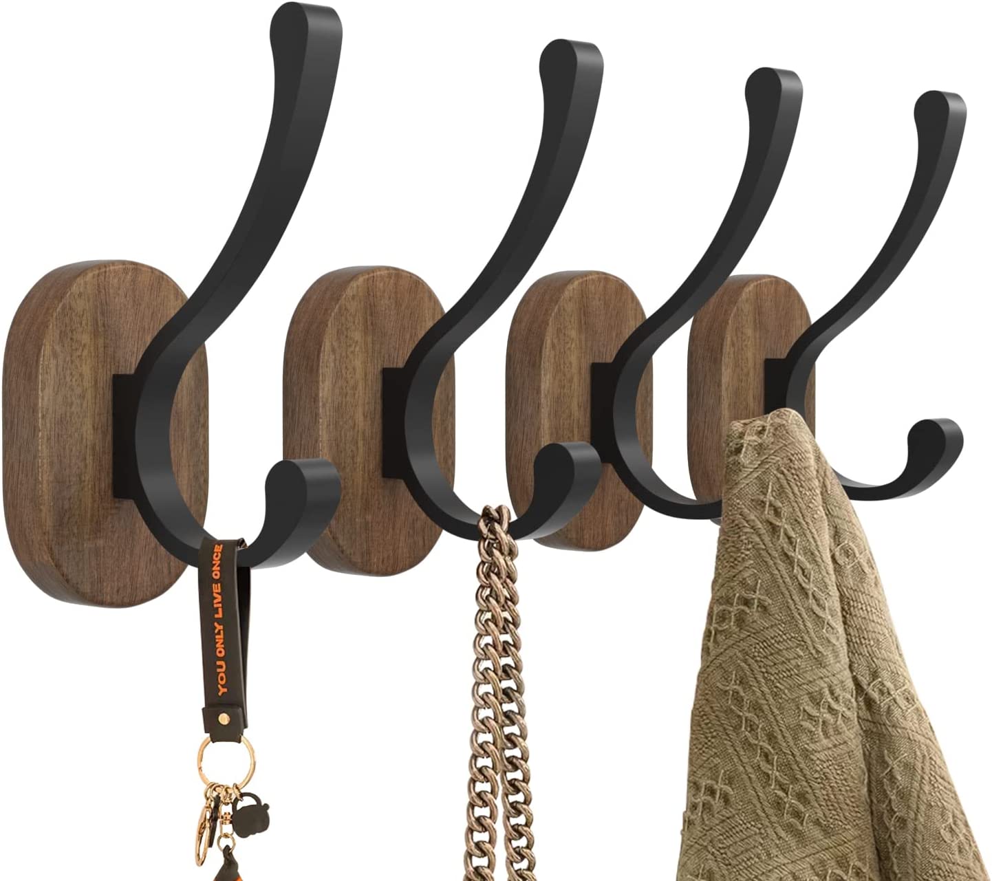 Susswiff Wooden Wall Hangers Decor, 4 Pack Oval Coat Hooks Wall Mounted for Hanging Coats, Towels, Keys, Hats, Robes, Purses, Living Rooms, Bathrooms, Bedrooms, and Cloakrooms 2