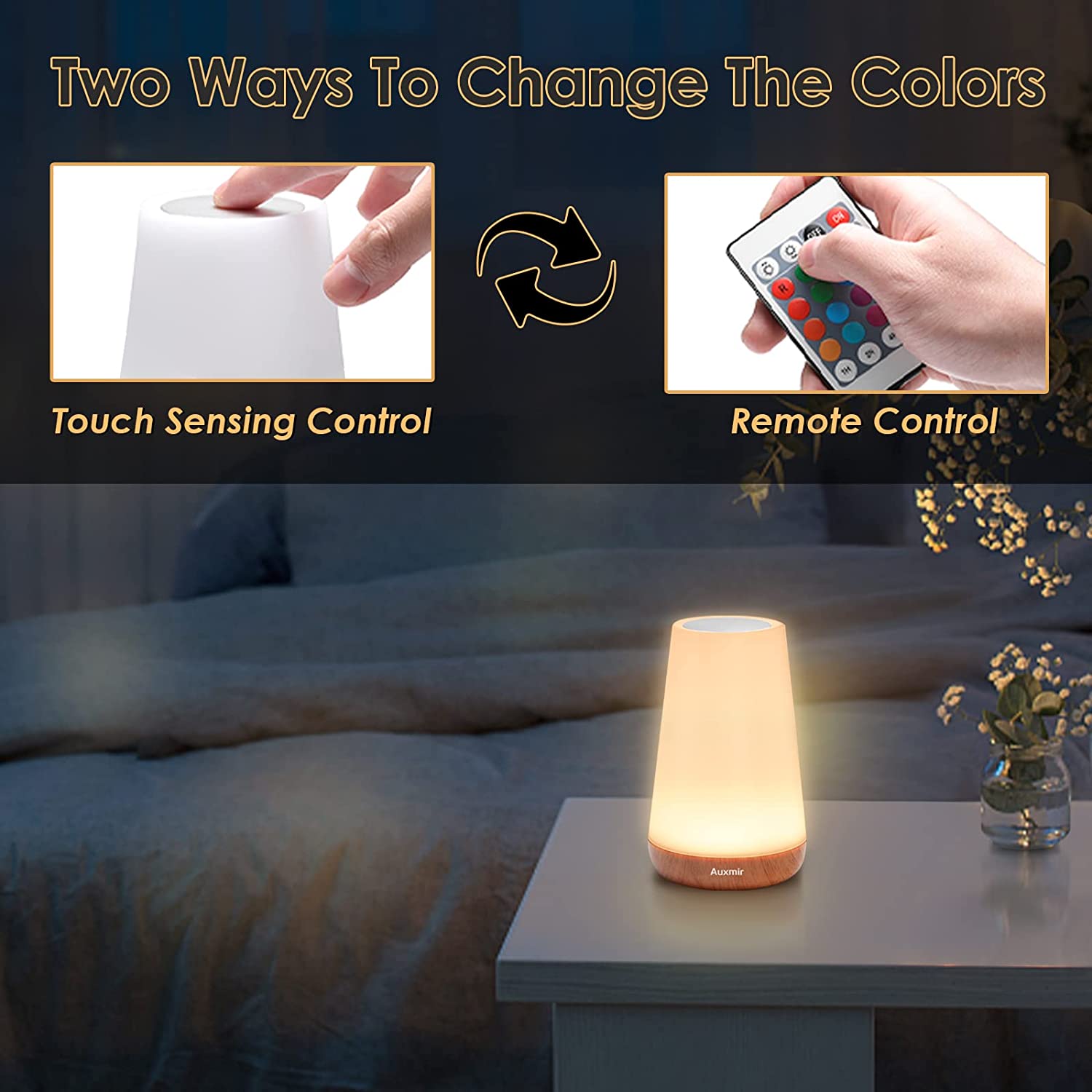 Auxmir Rechargeable LED Touch Table Lamp with Remote Control, RGB Color Changing & Dimmable Night Light for Baby, Kids, Bedroom, Living Room & Camping 4