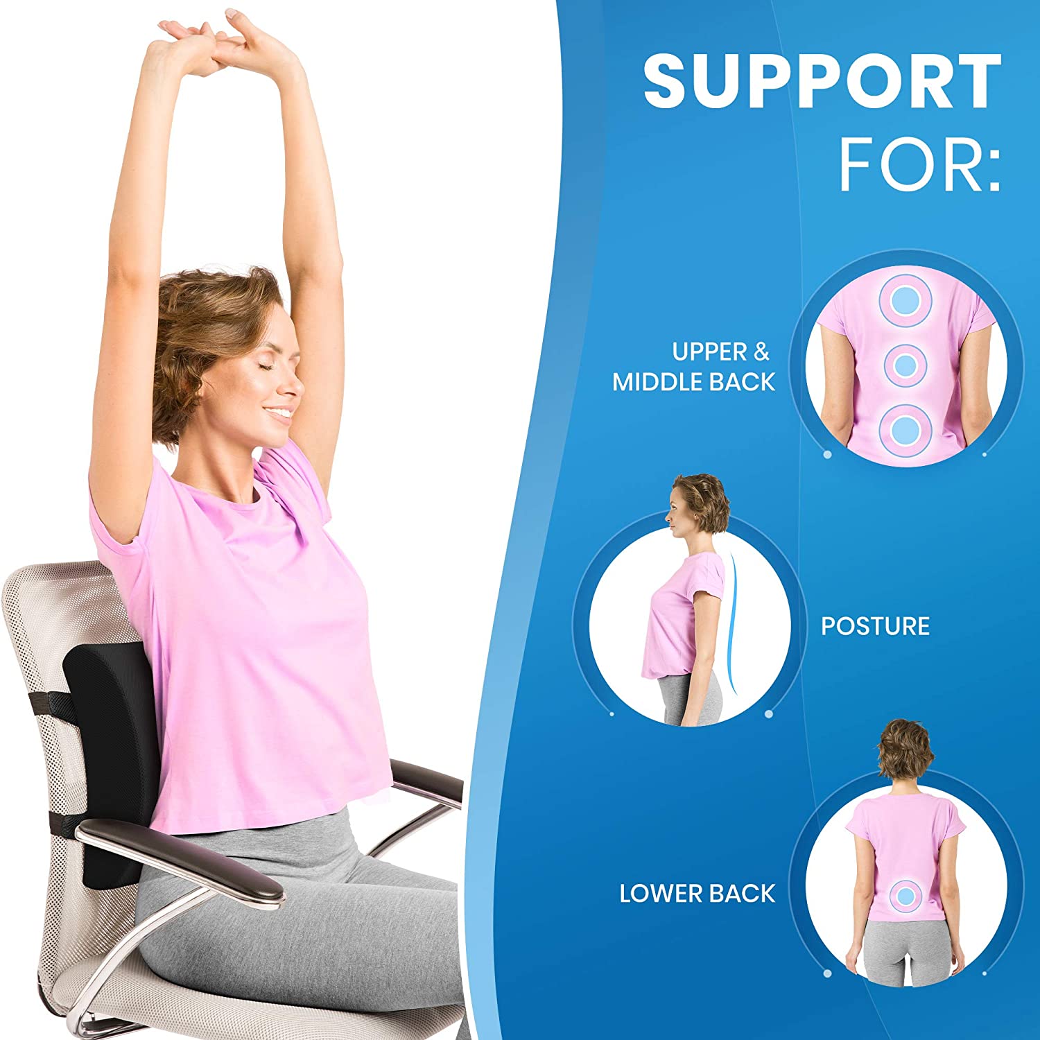 Everlasting Comfort Memory Foam Lumbar Support Pillow for Office Desk Chair - Back Cushion (Black) 4