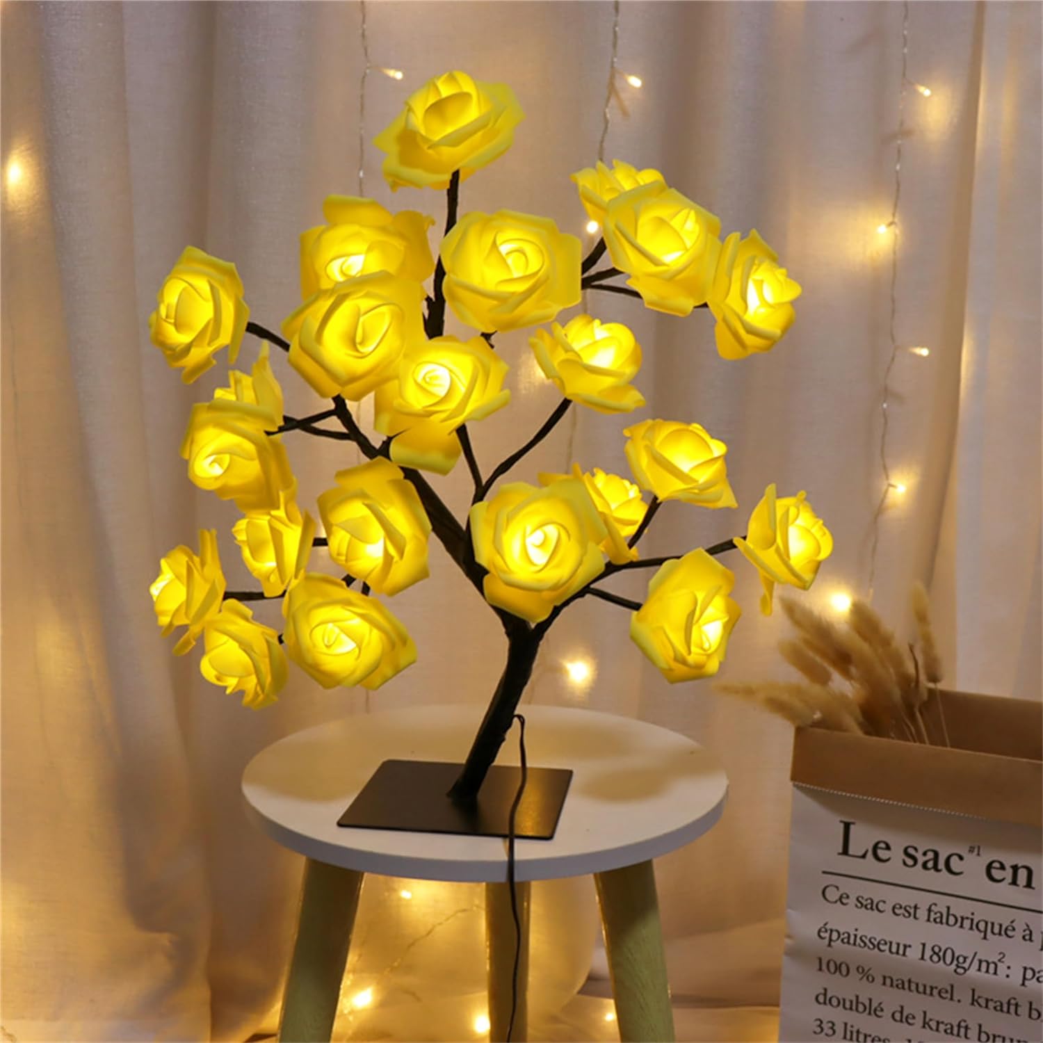 XVICO LED Desk Lamps LED Rose Tree Lamp Artificial Bonsai Tree Night Light Centerpiece Fairy Light for Home Bedroom Valentines Day Easter Wedding Party Decor LED Desk Light (Yellow) 2