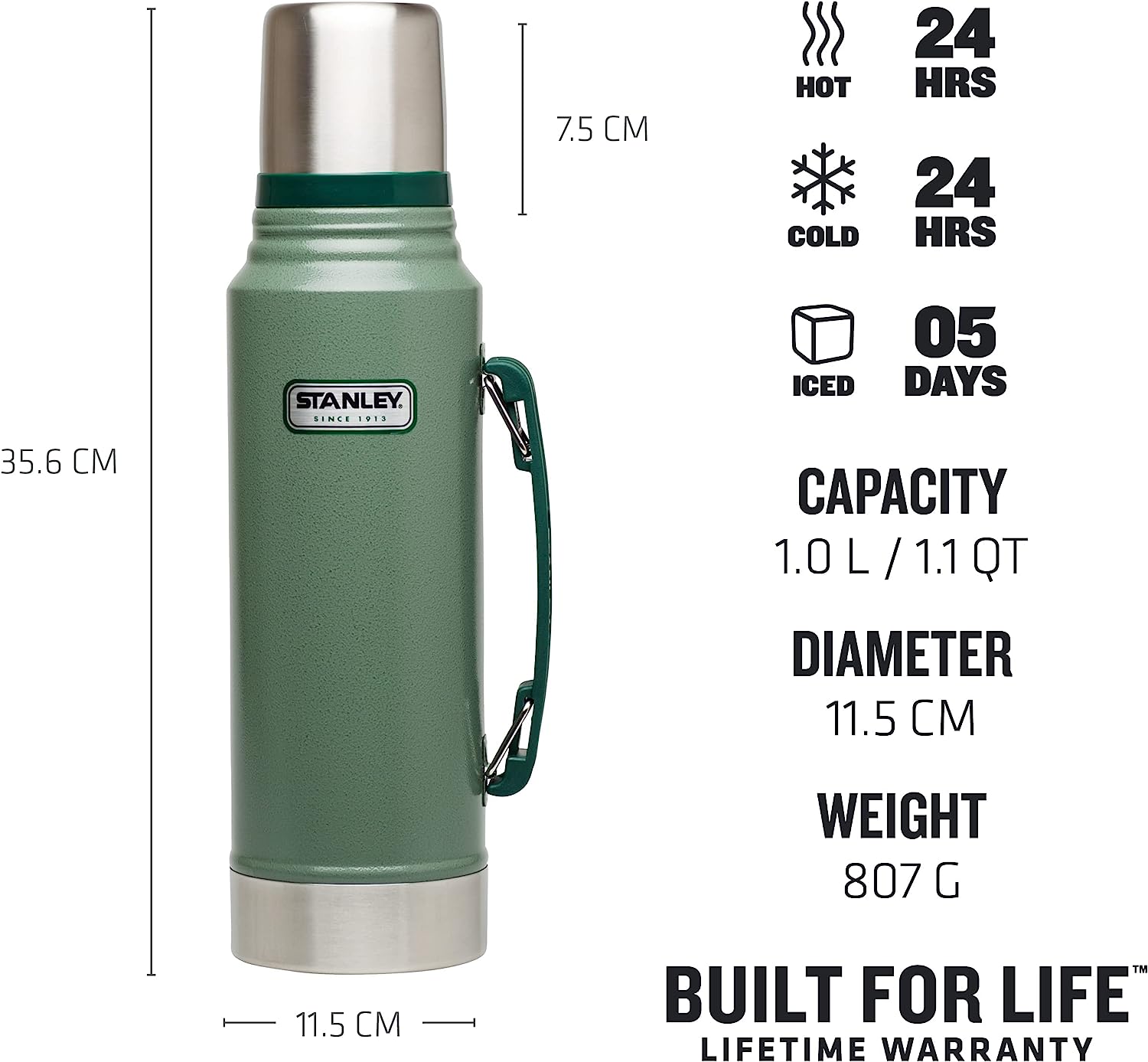 Stanley Thermos Built for Life Since 1913 Green 1.1qt Without Cup nice