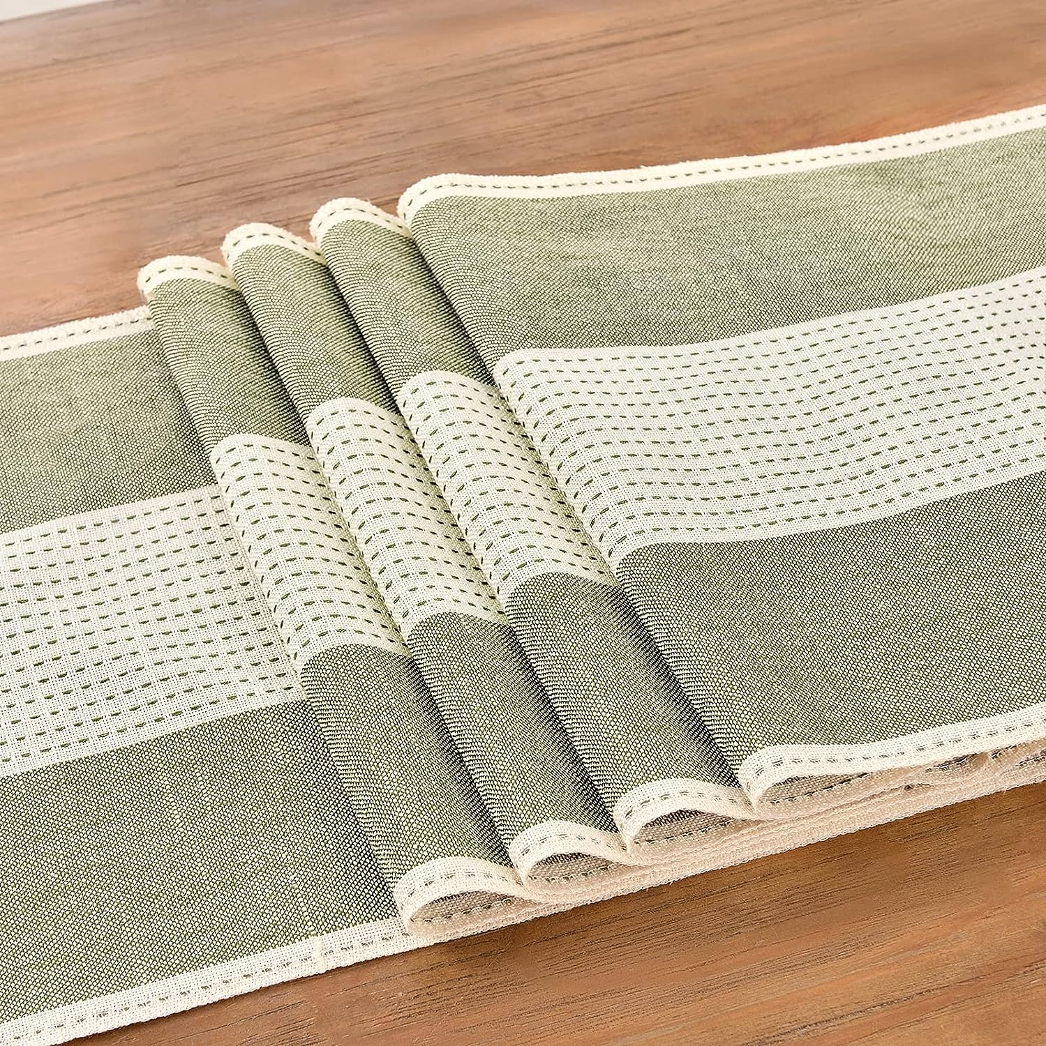 Wracra Cotton Linen Sage Green Table Runner 180cm Long with Hand-tassels, Macrame Table Runner for Holiday Parties and Everyday Use(Sage Green, 180cm) 2