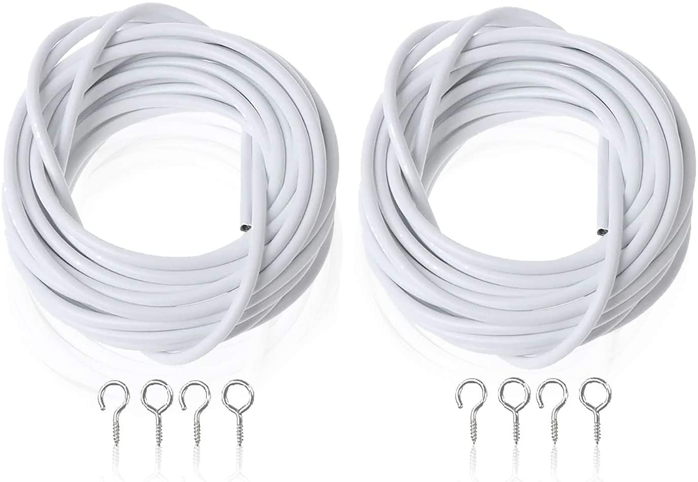 2 Pack Curtain Wire with 4 Pairs of Hooks & Eyes, Multi-Purpose Voile Wire/Cable, Cut to Size Net Curtain Wire 9