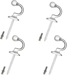 s4-Pack Silver Ball End Curtain Holdbacks Hooks U-Shaped Heavy Duty Tie Back Fixings for Curtains, Clothes, and Coat Hanger Hooks