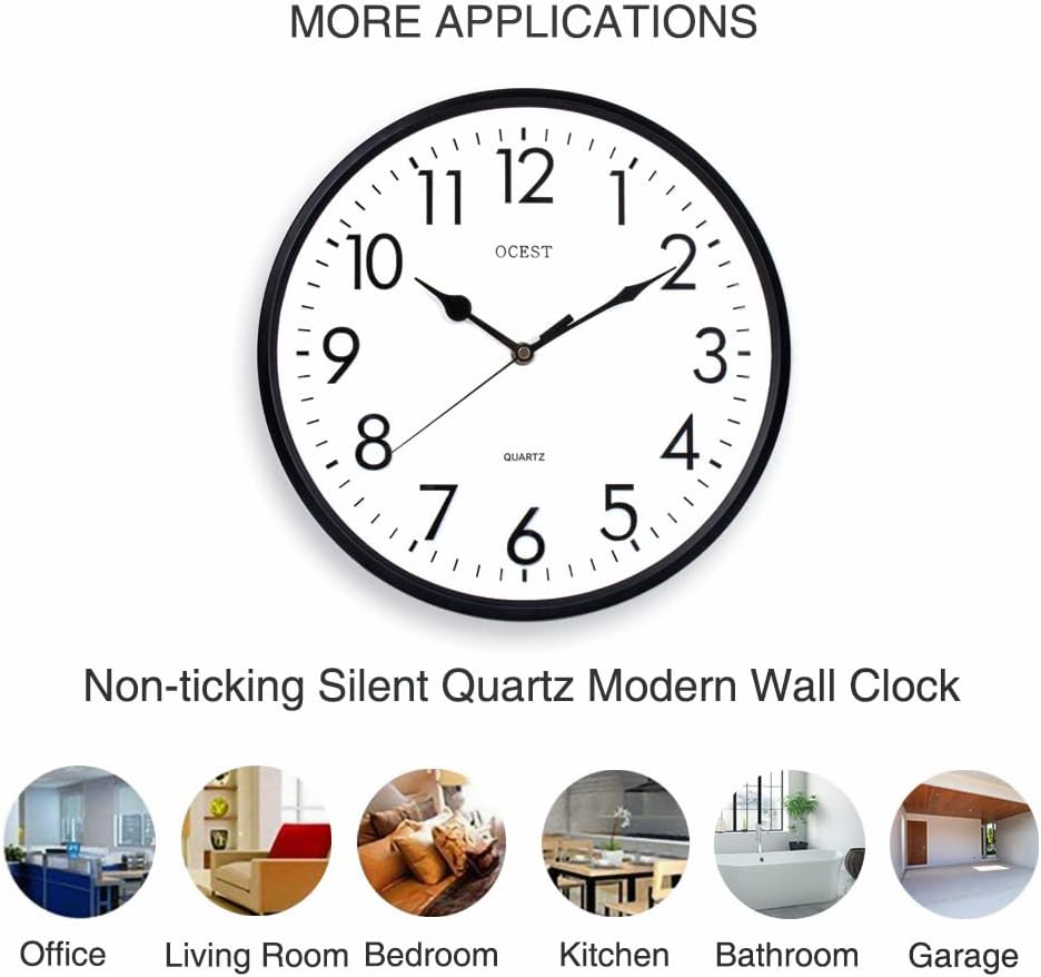 OCEST Garden Clocks Outdoor Waterproof, 12inch Large Display Battery Operated Quartz Decorative Clock Silent Non-Ticking Round Easy to Read for Pool Patio Office Kitchen 7