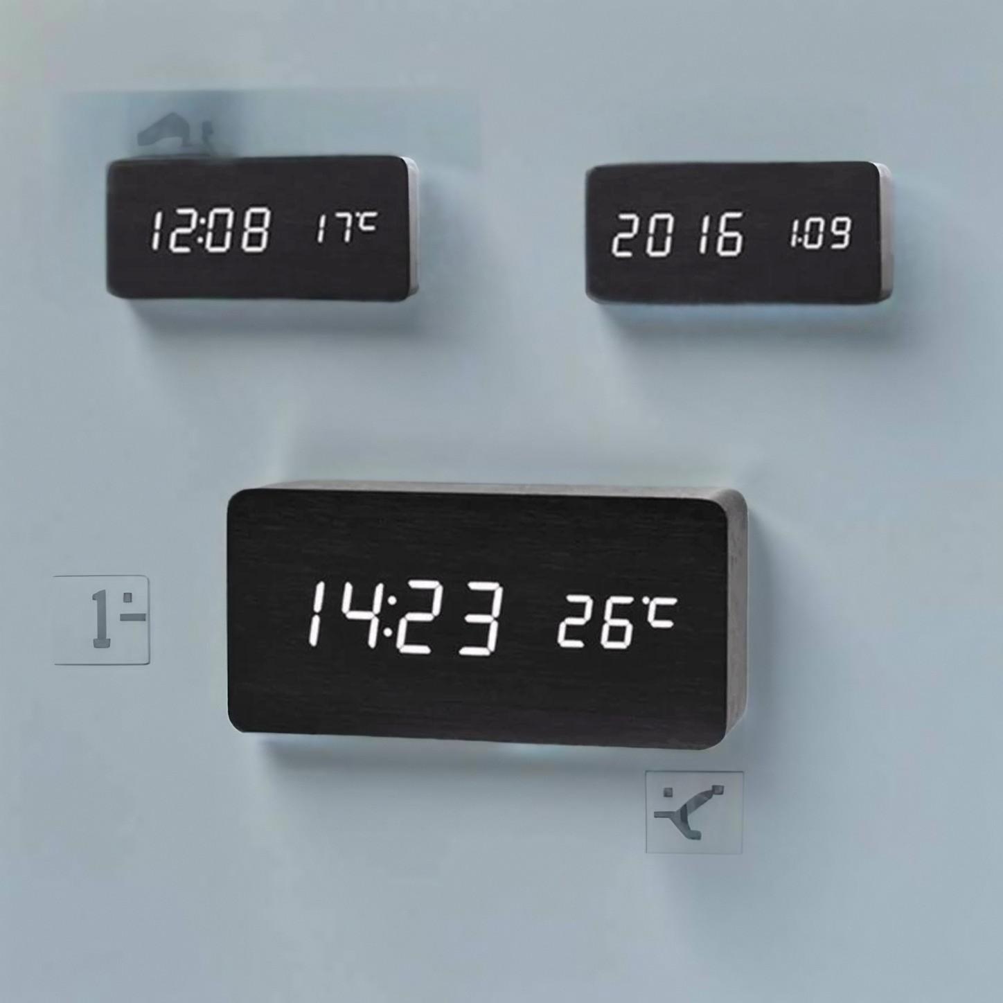 Wooden Digital Alarm Clock, LED Alarm Clock with Temperature Desk Clocks for Office,Bedside Clock 2