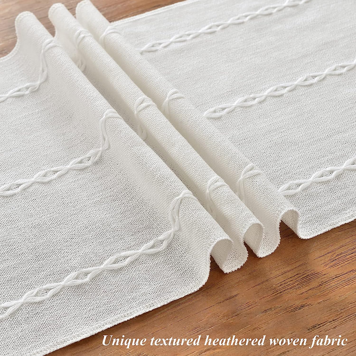 Wracra Cotton Linen Table Runner Farmhouse Style White Table Runner 180cm with Hand-tassels for Party, Dining Room Decorations Dessert Table Decor(White, 180cm) 3