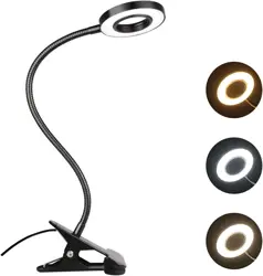 48 LED Clip On Reading Light for Bed, 3 Colors & 10 Dimmable Brightness, Flexible USB Clamp Bedside Lamp, Eye Care Desk Lamp for Studying/Working/Gaming (Black) [Energy Class A++]