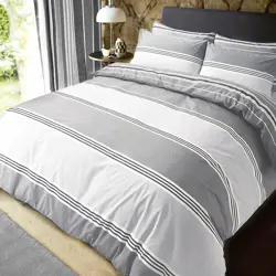Sleepdown Double Duvet Cover Set: Grey Banded Stripe Design, Super Soft and Easy Care, Reversible, 200x200 cm + 2 Pillowcases.