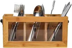 JEKUGOT Bamboo Utensil Cutlery Holder,Kitchen Tableware Storage Box,Silverware Caddy Organizer Bin Holder for Forks, Spoons, Knives,Suitable Kitchen Decoration