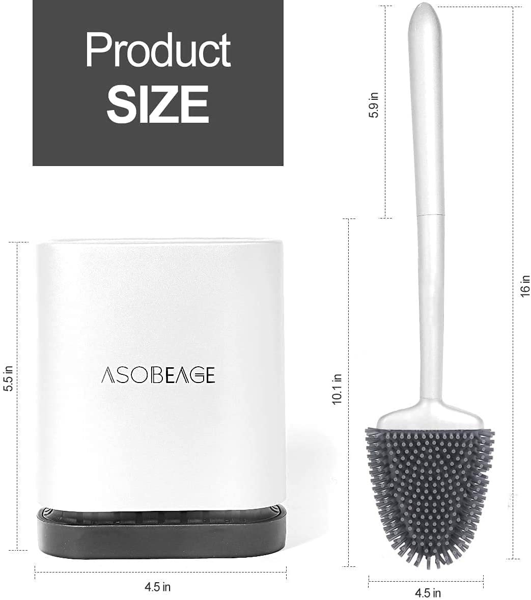 ASOBEAGE Silicone Toilet Brush with Flexible Bristles & Quick Drying Holder Set, Deep Cleaner for Bathroom (White) 4