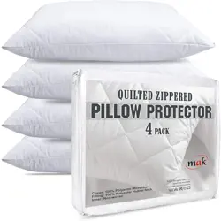 MAK Pack of 4 White Quilted Zippered Pillow Case Protectors, 75x50 cm