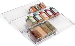 mDesign Pull Out 3-Tier Spice Organiser for Stress-Free Kitchen Clutter Control - Transparent Storage for Spice Jars and Packets