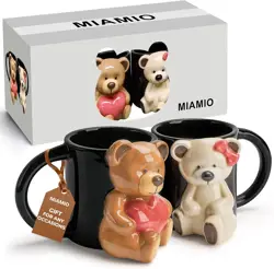 MIAMIO - Bear Ceramic Cute Cups 350 ml, 3D Cute Mugs Animal Coffee Mugs for Coffee, Milk and Tea Lovers Cute Bear Mug Couple Gifts for Birthday/Christmas as Gifts for Women Men