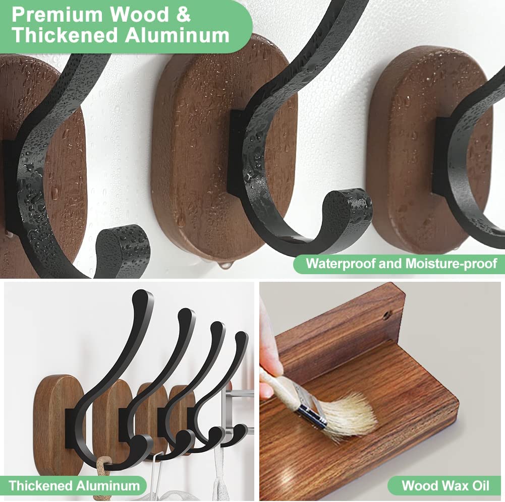 Susswiff Wooden Wall Hangers Decor, 4 Pack Oval Coat Hooks Wall Mounted for Hanging Coats, Towels, Keys, Hats, Robes, Purses, Living Rooms, Bathrooms, Bedrooms, and Cloakrooms 2