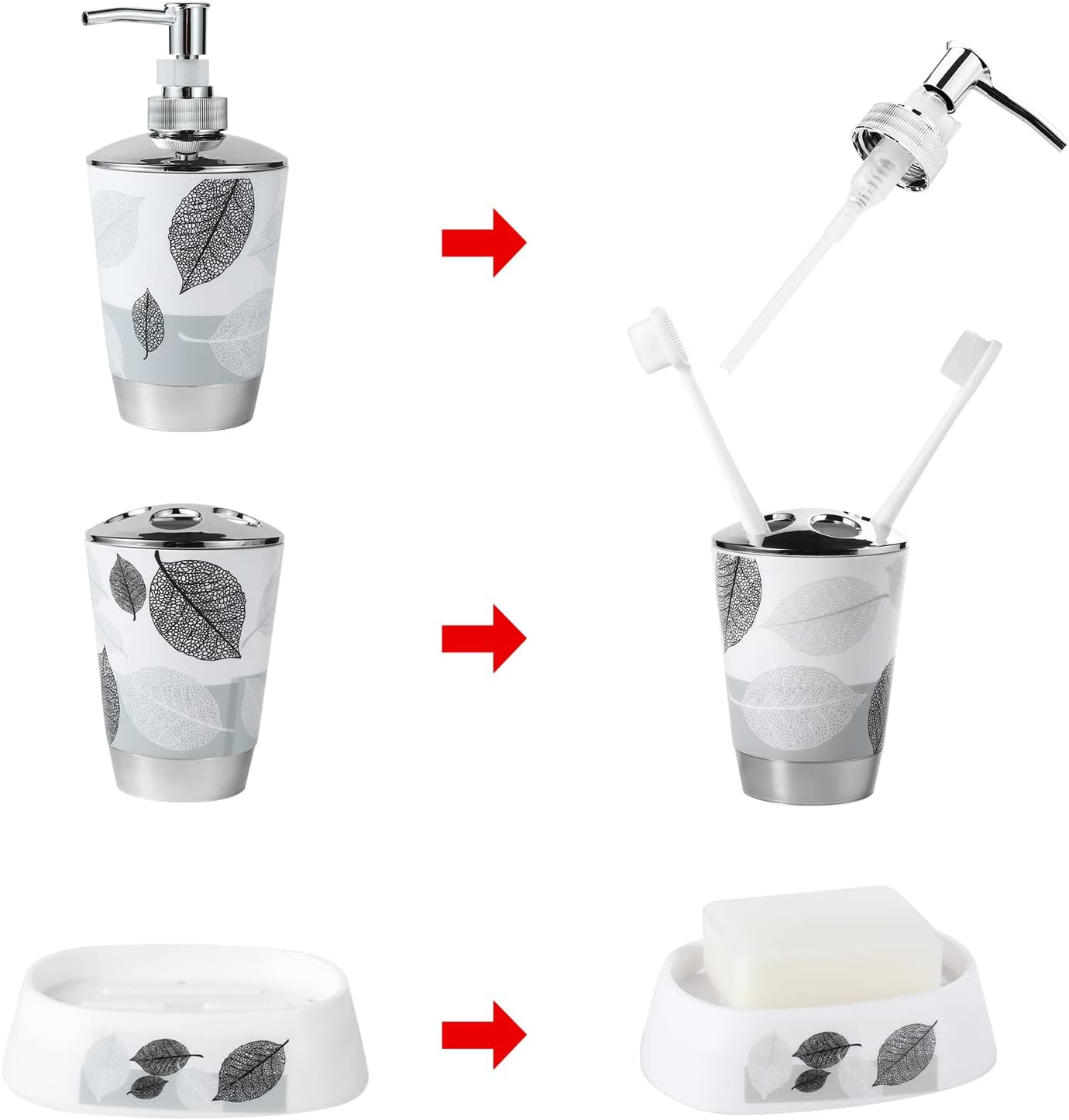 iMucci Bathroom Accessories Set 5Piece Plastic Bathroom Decor Sets  Accessories, Toothbrush