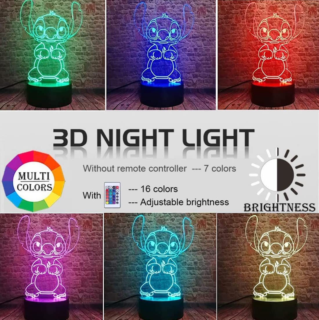 Stitch Light, Stitch Gifts - 3d Led Intelligent Remote Control Stitch Lamp  16 Color Light For Christmas Children's Room Decoration Holiday Gifts