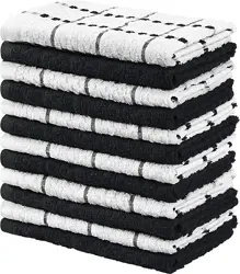 Utopia Towels 12-Piece Kitchen Towel Set - 38 x 64 cm, Black and White - 100% Ring Spun Cotton Super Soft & Absorbent Dish, Tea, & Bar Towels