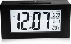 Dveda Digital Bedside Clock with Large LED Backlit Display, Temperature, Snooze, Brightness Sensor, 3 AAA Batteries (NOT Included), Black, Standard